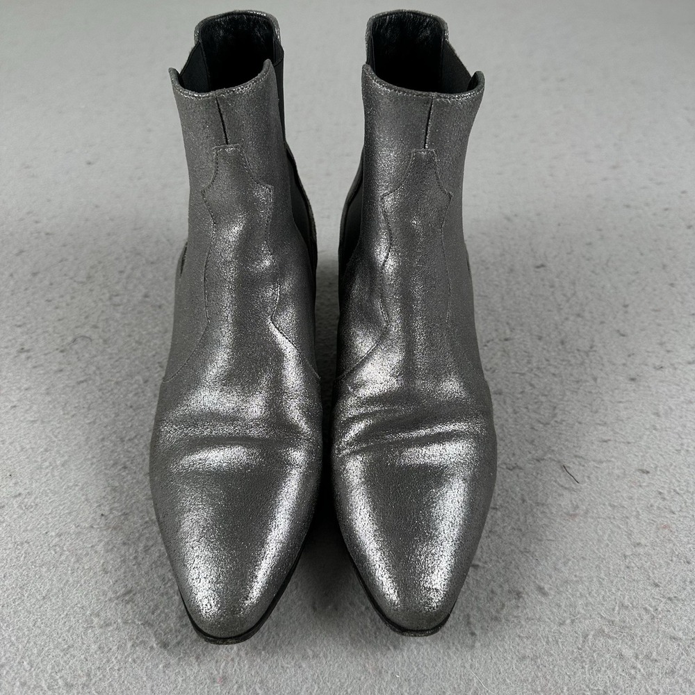 Saint Laurent Paris Silver Glitter Chelsea Heel Ankle Boots 40.5 EU - Picture 3 of 16